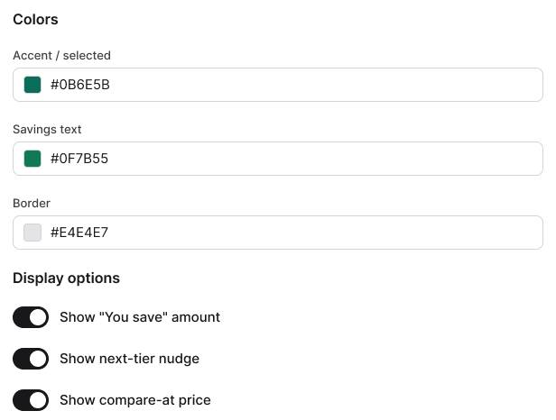 Tierly admin: widget colors and display options